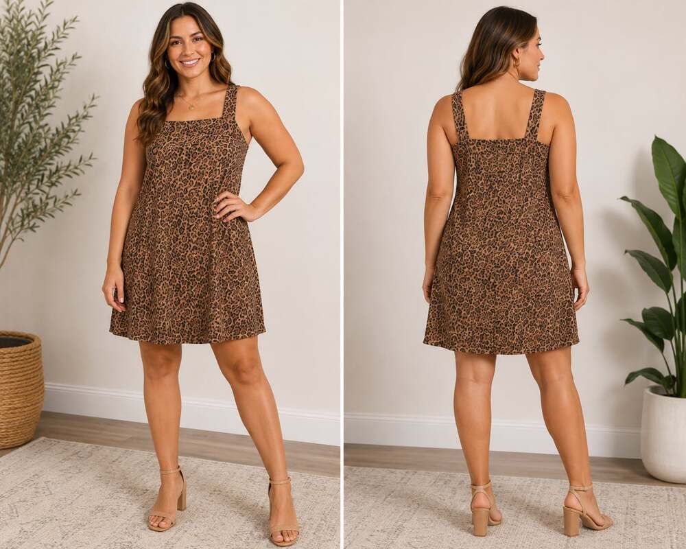 M.H.M. Melissa Harper Leopard Print Square Neck Mini Dress Size 8